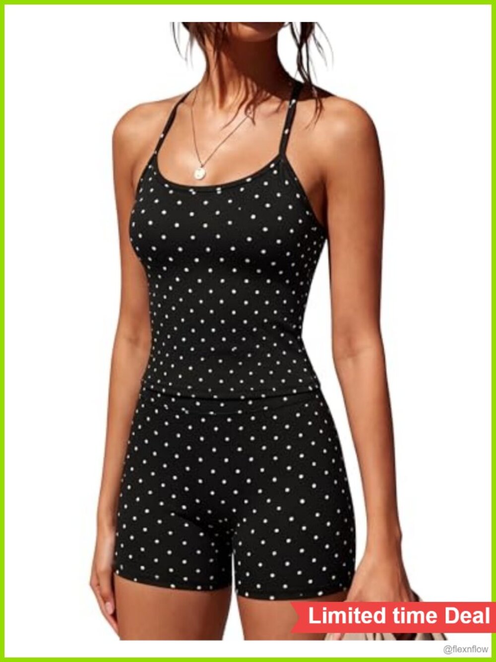 Women's 2-Piece Workout Set High Waisted Biker Shorts Halter Tank with Padded